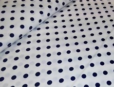 Bílá látka s tmavě modrými puntíky 06,  á 1m
